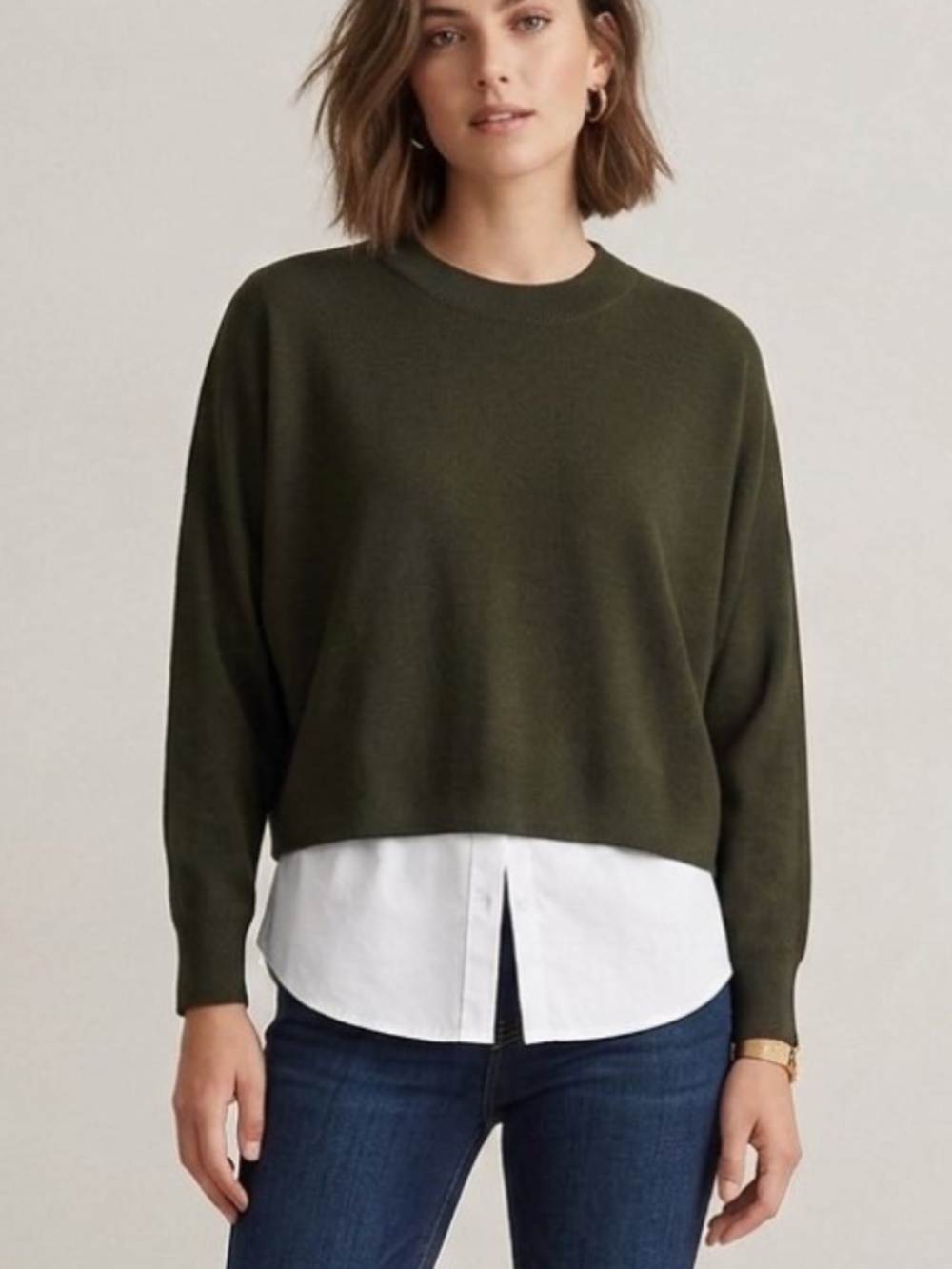 Brian Bailey Cropped Knit Olive Green Sweater - XL